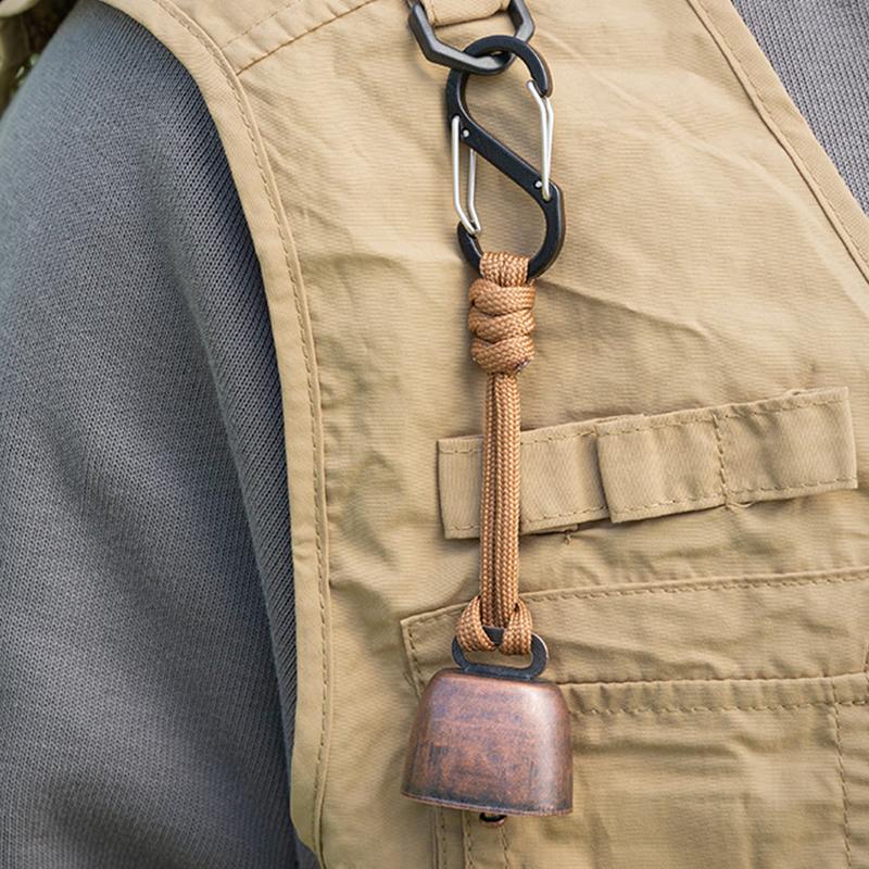 4Pcs Outdoor Bear Bell For Hiking Camping Loud Cast Iron Cowbell With Braided Lanyard Anti-Lost Keychain For Backpacking Walk