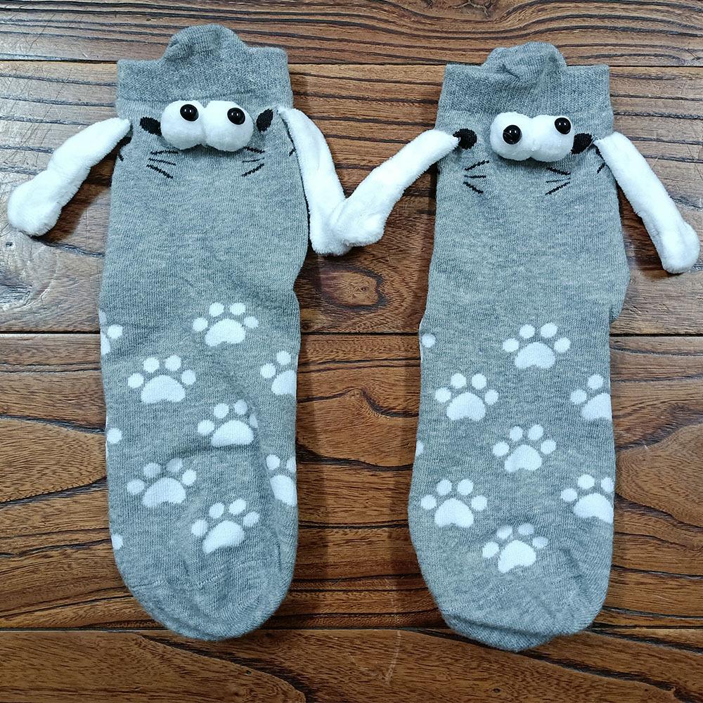 Cute cat three-dimensional ears footprints magnet magnet hand socks medium tube socks women s socks серый