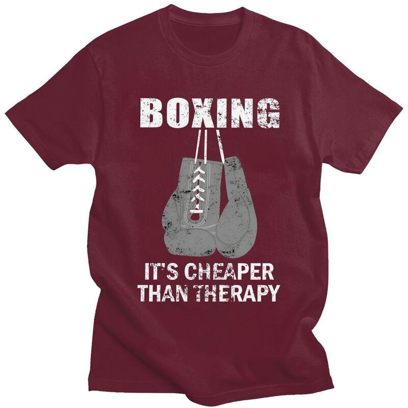 Male Boxing Cheaper Than Therapy T Shirts Summer Short Sleeve Pure Cotton Boxer Fighter Quotes Tshirt Leisure Graphic Tee Tops