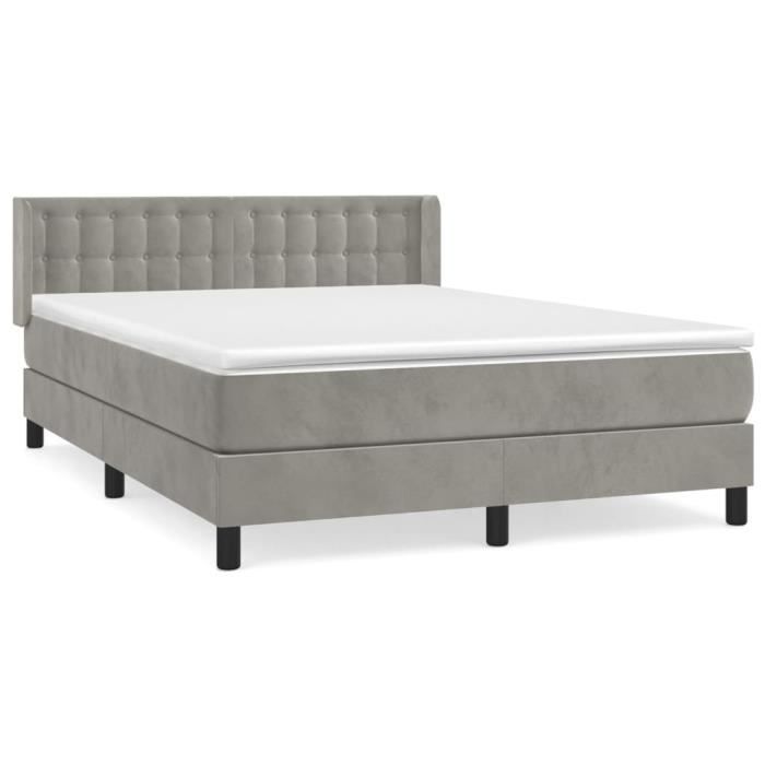 3131195 vidaXL Lit à sommier tapissier et matelas Gris clair 140x190cm Velours