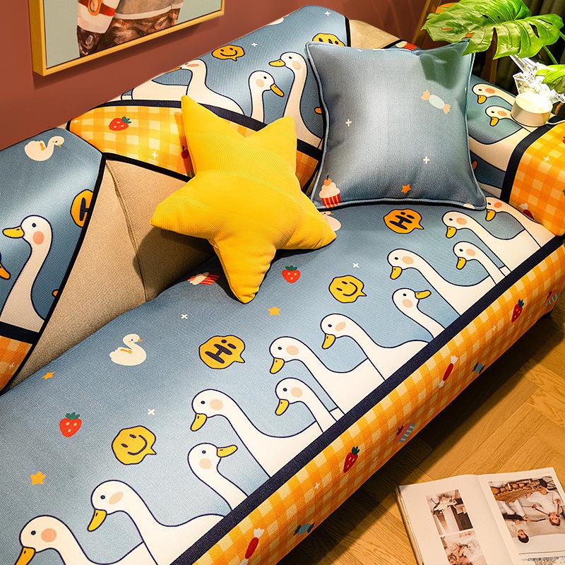 Подушка для дивана из ледяного шелка, летний стиль, противоскользящий кожаный чехол для дивана, коврик для сиденья, милый чехол, тканевый чехол 70*70