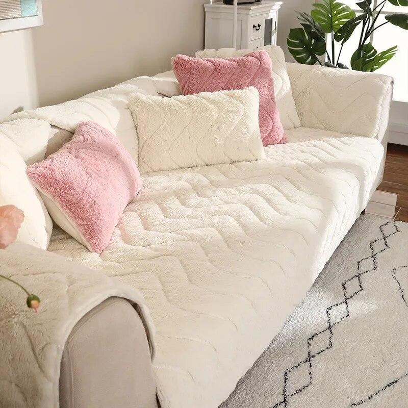 Rutschfeste, einfache, universelle Sofabezug-Kissen, Plüsch-Sofakissen, komplettes Set, Winter, verdickt