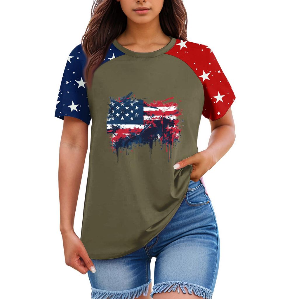 Women's Fashion Casual Printed Round Neck Raglan Sleeve T-Shirt Top T-Shirt Top Top