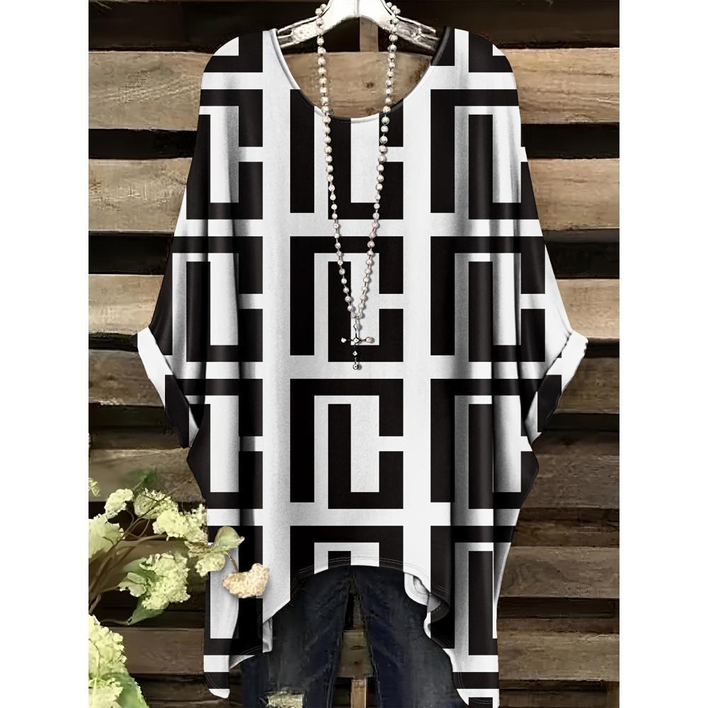 Camiseta Nueva de Verano Llimit para Mujer Elegante Vacaciones Gráfico Geométrico Simple Manga Corta Camiseta Moda Callejera Cuello Redondo Ropa de Mujer