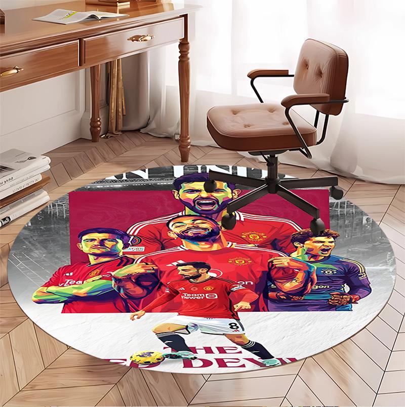 Manchester United F.C Pattern Round Rug, Indoor/Outdoor Mat, for Picnic, Gameroom, Bedroom, Office, Living Room, Home Decor Carpet, Birthday Gift