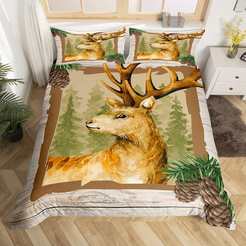 Bear King Queen Duvet Cover Rustic Western Wildlife Comforter Cover Pine Cone Farmhouse Wooden Bedding Set Polyester Quilt Cover
