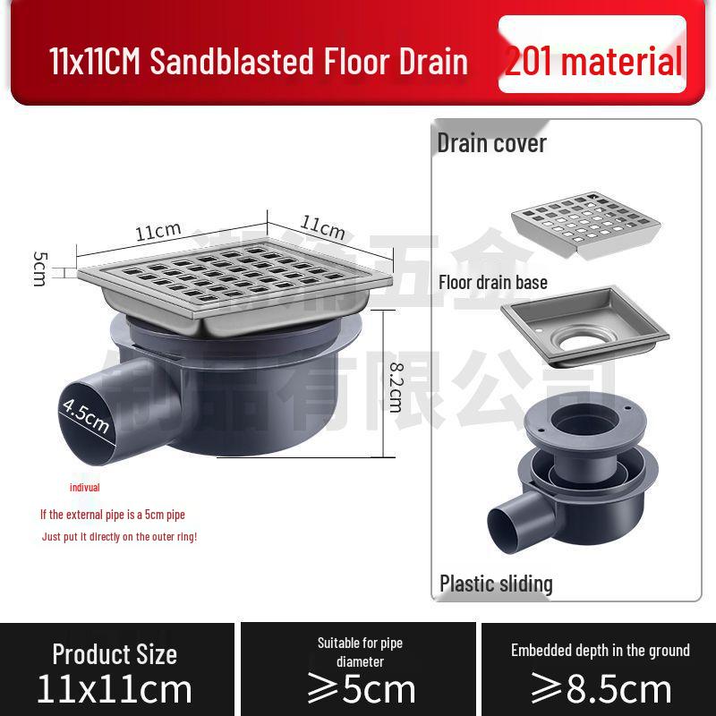 304 Stainless Steel European-Style Large Capacity Square Floor Drain with Sliding Side Drain.
