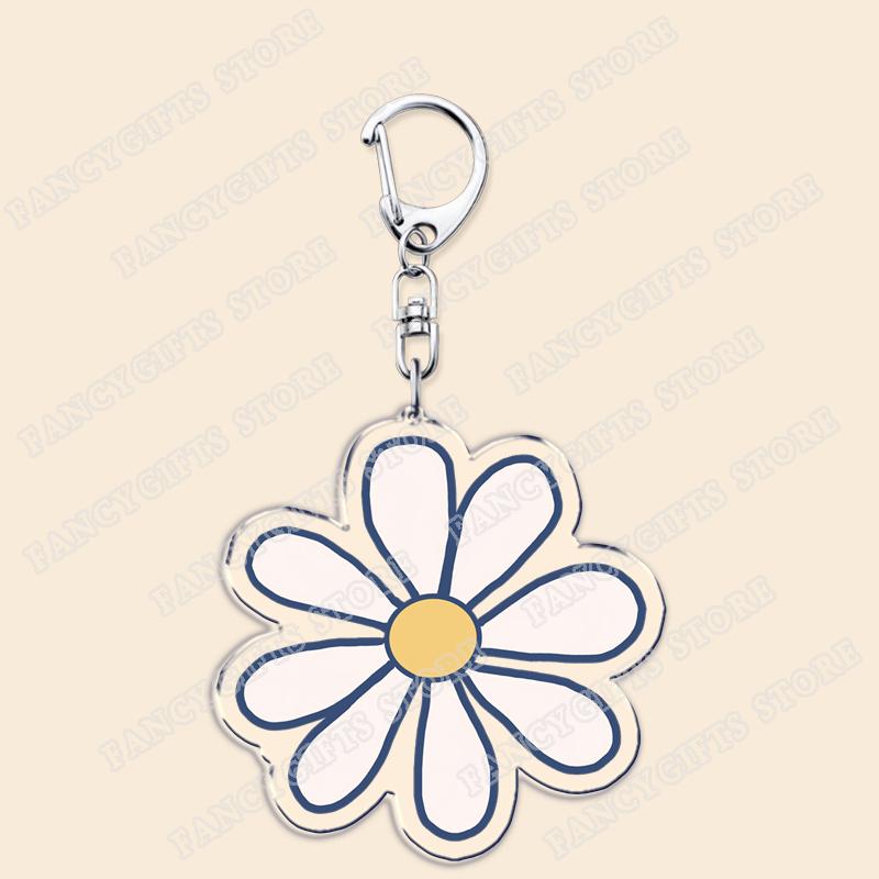 Aesthetic Nature Flower Keychain for Accessories Cute Be Happy Floral Keyring Jewelry Friends Fans Gifts