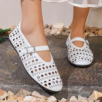 Mode Weiß Damen Hollow Freizeitschuhe Sommer Weiche Sohle Rutschfeste Sneaker Damen Slipper Mode Schnallenriemen Große Größe 43 Damenschuhe