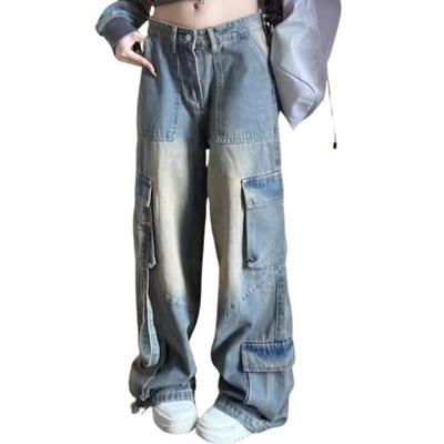 Belle Cie Wide Cargo Denim Street Style Women's Pants, (ST/No. 27881) (L)
