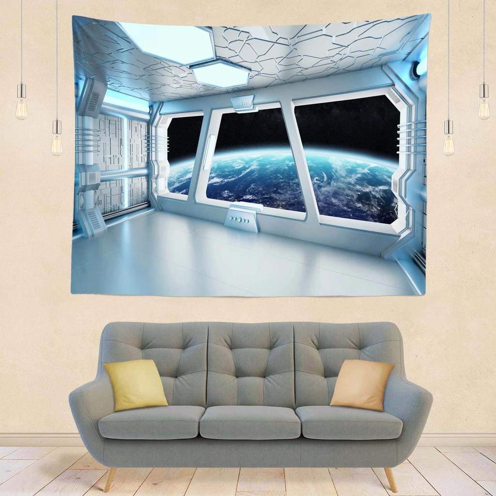 Futuristic Tapestry SciFi Corridor Space Ship Tapestry Space Station Tapestry Wall Hanging for Bedroom Living Room Dorm Decor