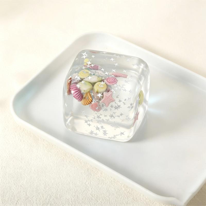 Clear Square Ocean Stress Relief Fidget Toy Glitter Sequins Seashell Inlay for Office Desk Decoration Adult Use