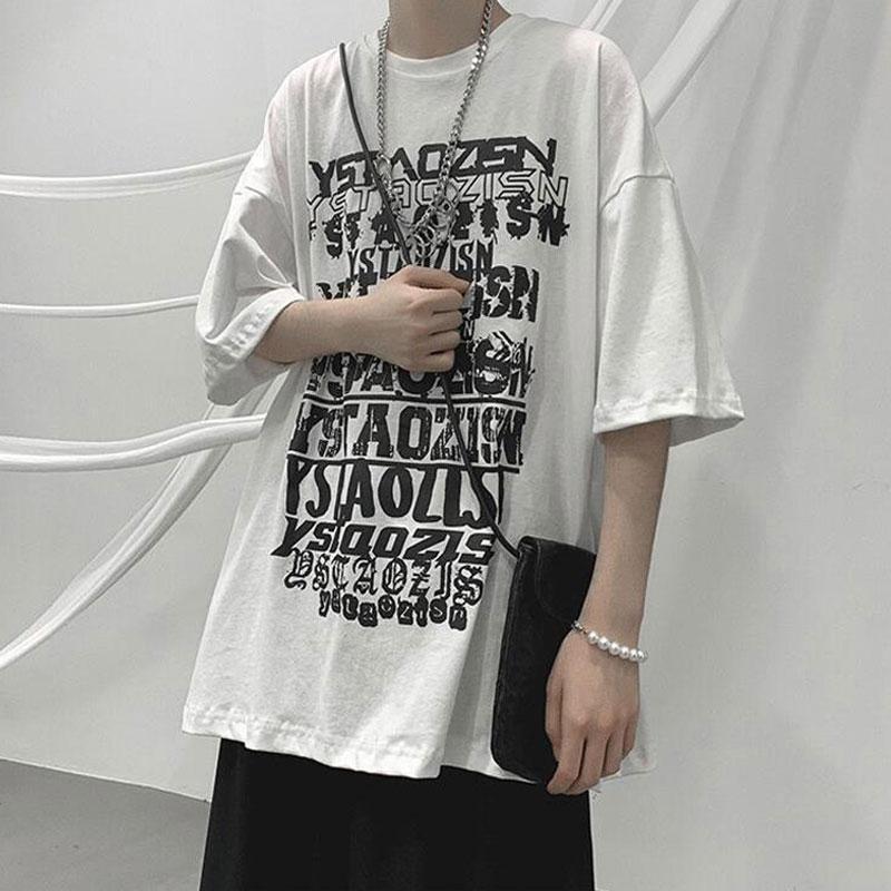 High Street Letter Printed T-shirts Men's Clothing Young Style Round Neck Summer All-match Short Sleeve Casual Loose Pullovers