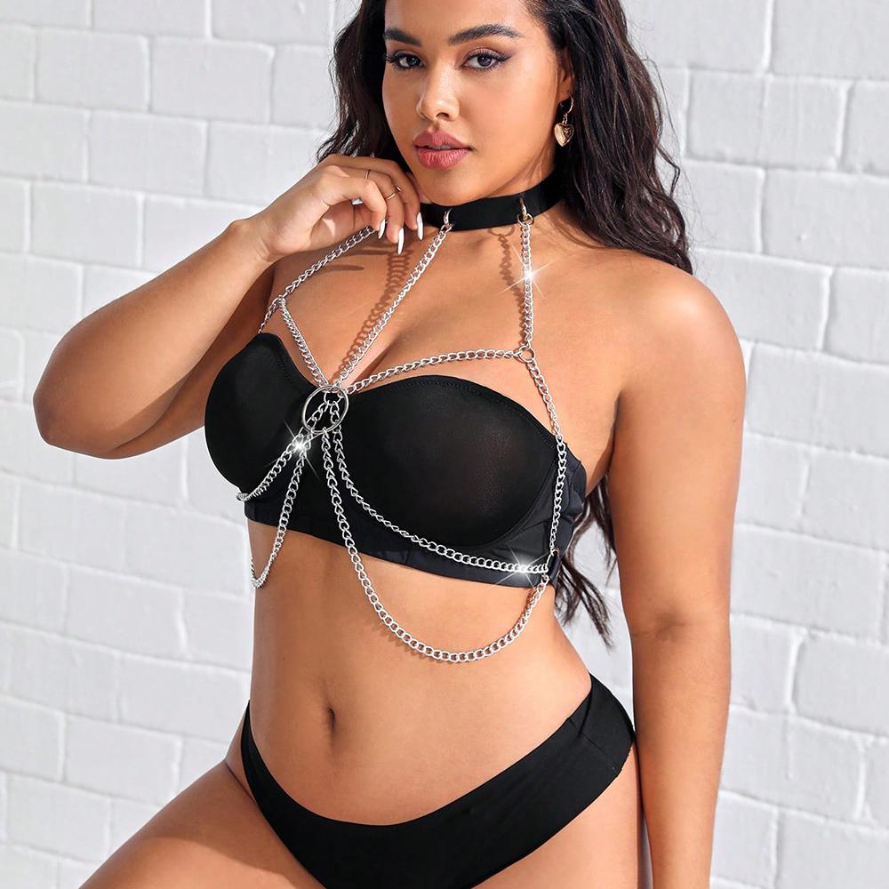 Women Sexy Cage Chest Chain Lingerie Bdms Bondage Bikini Belly Waist With Corset Chain Fetish Clothing Gothic Exotic Accessories