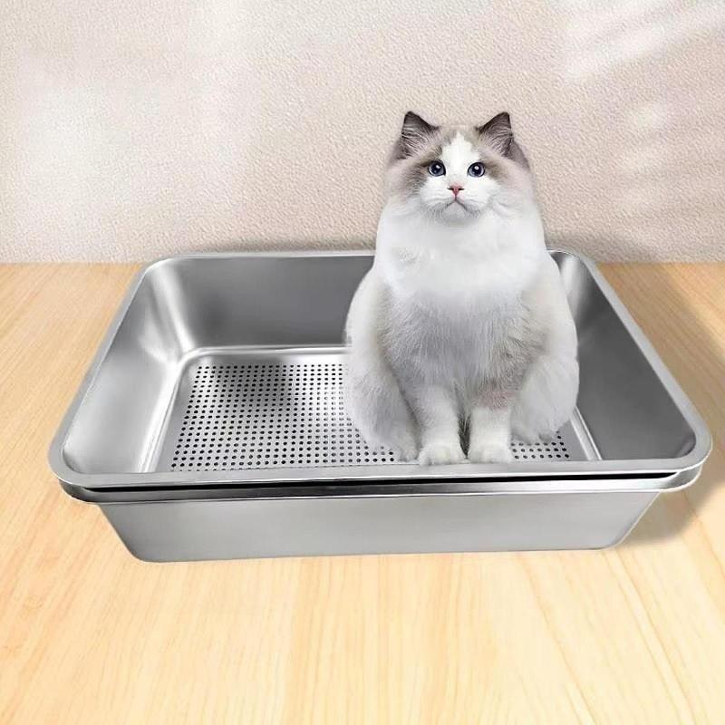 Open Type Cat Litter Box Litter Tray Detachable Stainless Steel Kitten Litter Bedpan Indoor Cats Toilet Pet Supplies