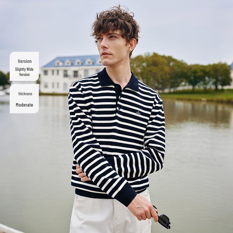 Navigare Men's Striped Long Sleeve Polo Knit Sweater