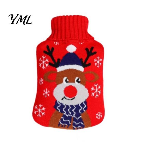 PVC Hot Water Bottle 1000/2000ML Christmas Bottle, Cartoon Bag with Knit Holiday Cover, Long Lasting Heat Retention, Winter Warm