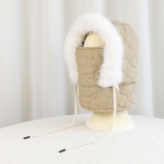Lei Feng Hat with Soft Plush Inner Fluffy Fur Edge Winter Face Guard Head Cap Adjustable Drawstring Headgear
