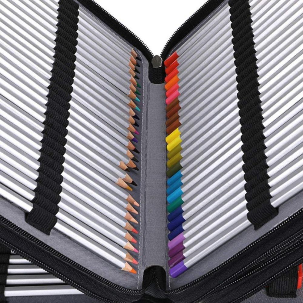 200 Holes Colored Lead Pencils Storage Bag 5 Layer Portable Large Capacity Case Holder Waterproof PU Leather Student Pen Case