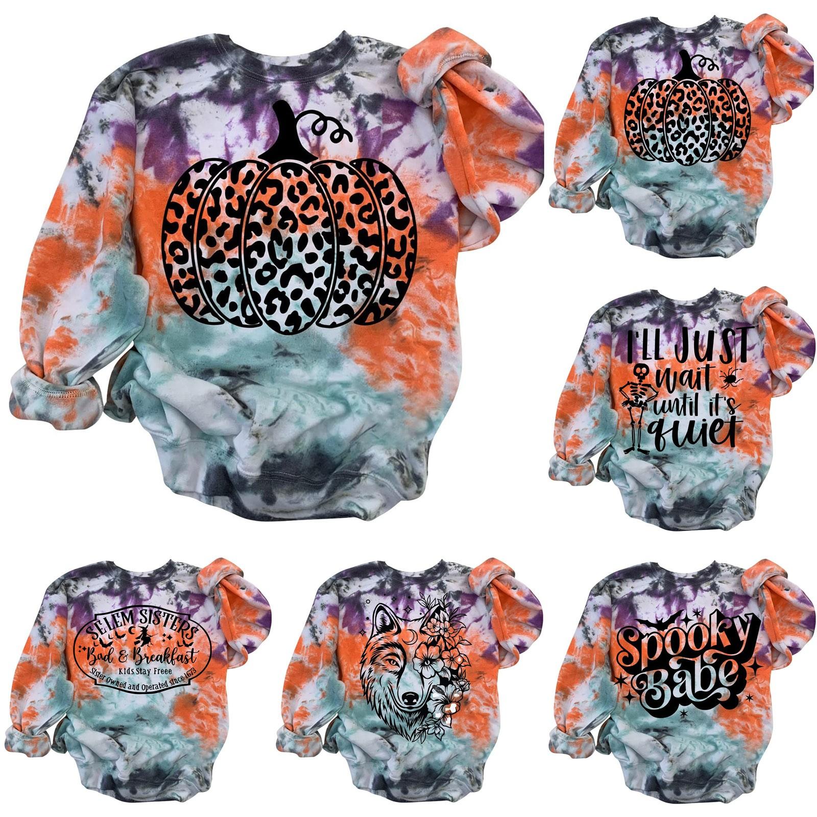 

Женский повседневный модный пуловер с длинным рукавом с принтом на Хэллоуин и принтом тай-дай