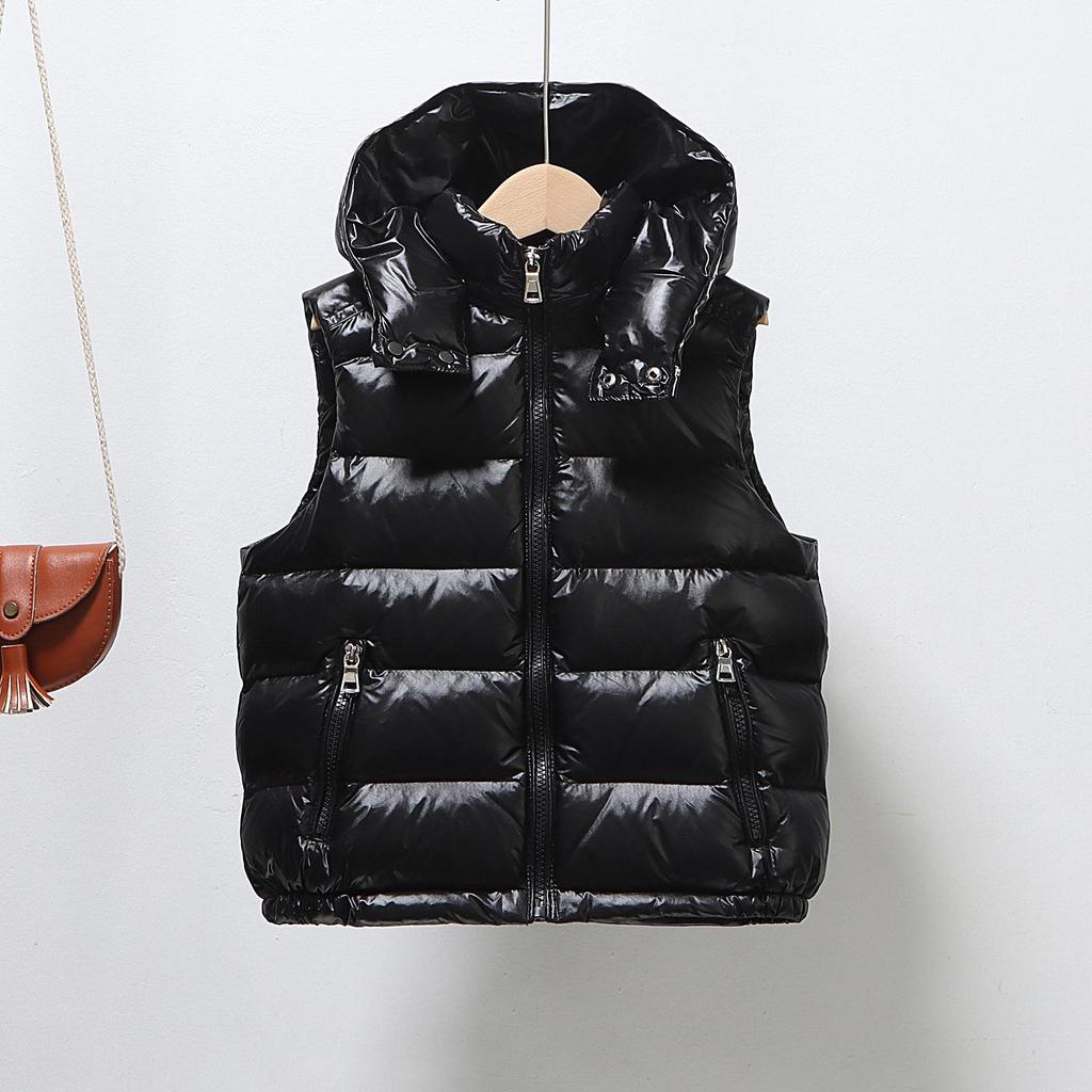 2025 Autumn/Winter Kids' Solid Color Hooded Thick Duck Down Vest