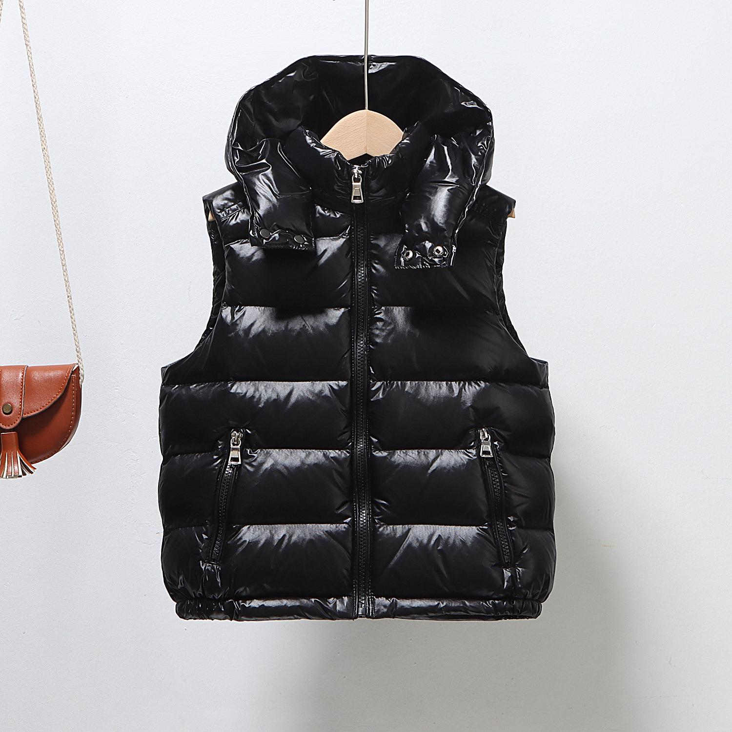 

2025 Autumn/Winter Kids Solid Color Hooded Thick Duck Down Vest 160