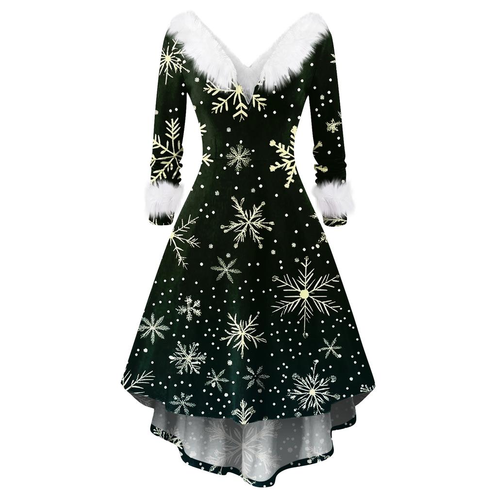 Women's Fashionable Casual Fitted Christmas Print Party Long-Sleeved Dress