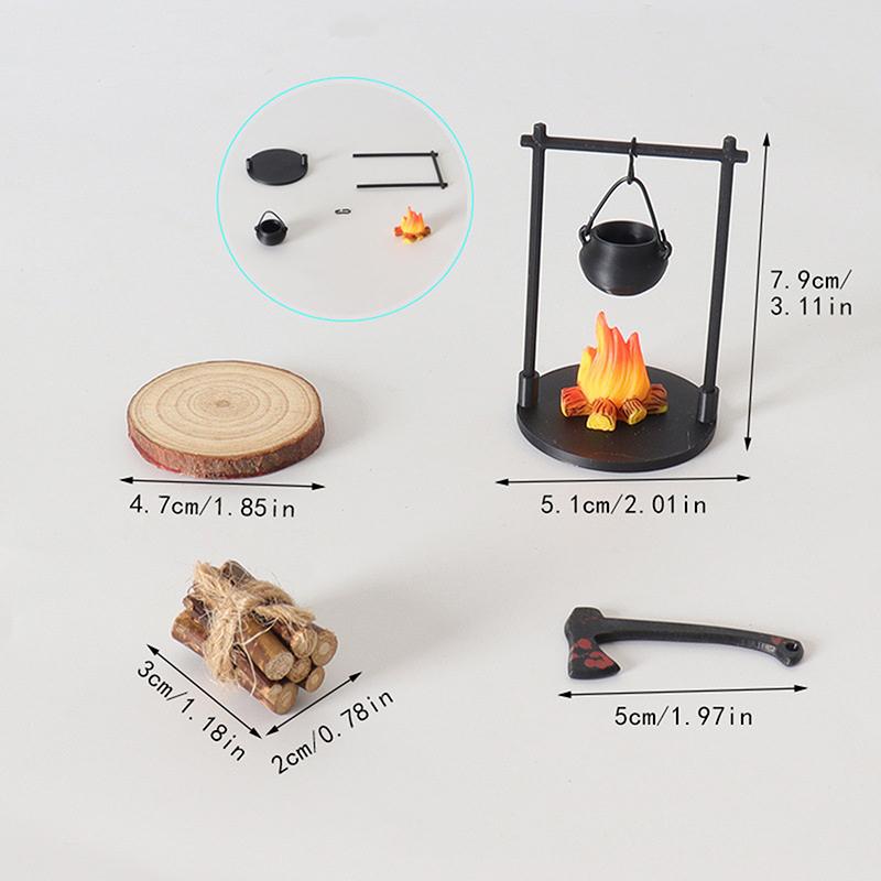 Miniature Campfire And Teapot, Modern Fantasy-Themed Miniature Sculpture Decorations, Home And Kitchen Diy Craft Accessories