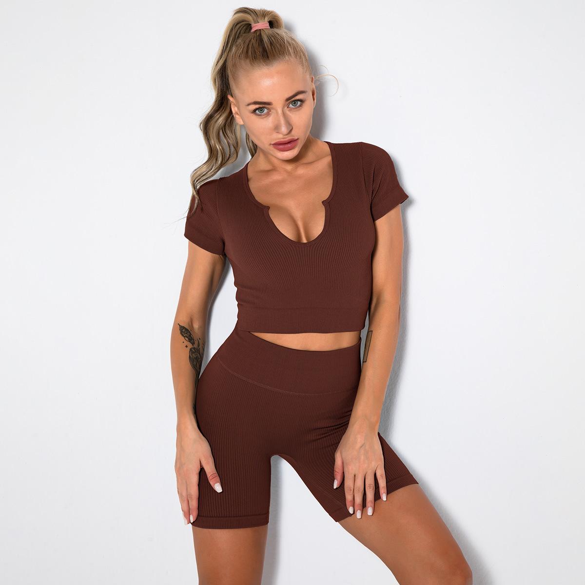 Женщины бесшовные трикотажные нити сексуальный спортивный бюстгальтер шорты с короткими — фото 35