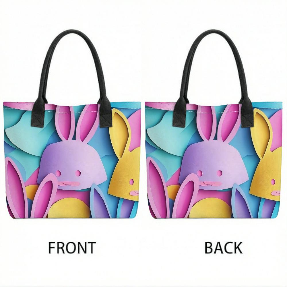 Cute Rabbit Print Tote Bag Fashion Colorful Casual Large Capacity Handbag for Daily Use