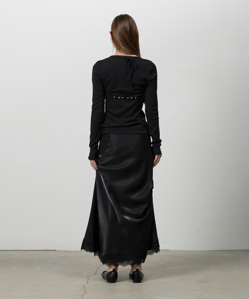 Three To Eighty Lace Shirring Long Skirt Black