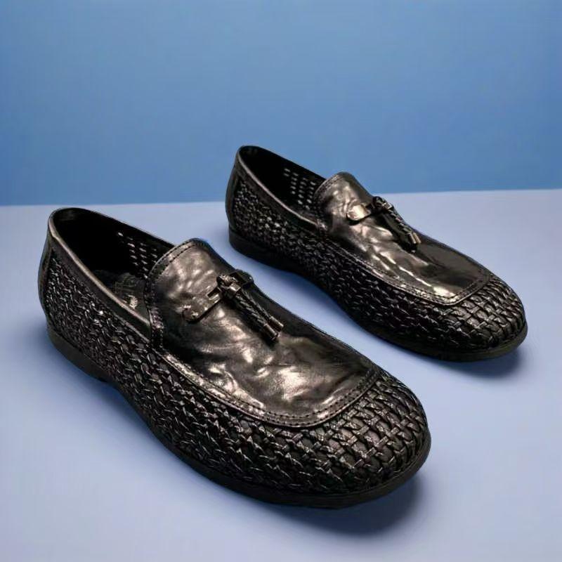 

Мужская обувь в стиле легкой роскоши, летняя новинка, плетеные вручную, полые, дышащие, повседневные кожаные туфли, мужские слипоны 44