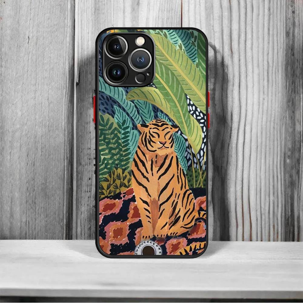 Tropical Jungle Print Leopard Sloth Shockproof For iPhone X XR XS 11 12 13 14 15 16 pro Mini MAX transparent Matte Phone Case