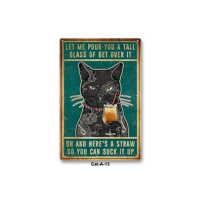 Metal Tin Sign Vintage Anime Animal Black Cat Poster Shabby Wall Plate Signs Crafts Garage Home Decor Plaques Tinplate Painti