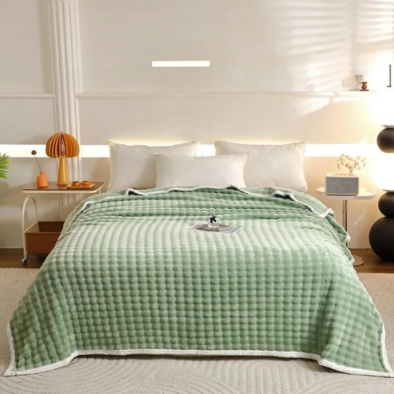 2025 new milk fleece rabbit hair bubble blanket double-sided fleece sheets office multi-function blanket