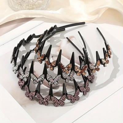 Wellenförmiges Stirnband Strass-Schmetterlings-Stirnband Gewelltes Stirnband Ganztägig Tragbar Haarschmuck Hält abstehende Haare für Damen Erwachsene Teenager