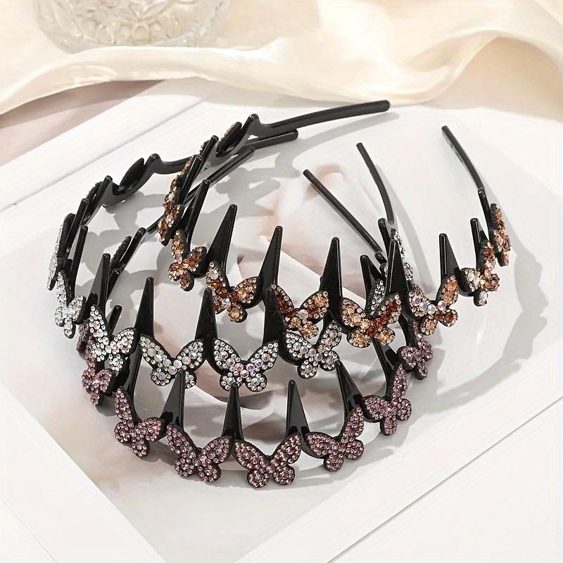 Wellenförmiges Stirnband Strass-Schmetterlings-Stirnband Gewelltes Stirnband Ganztägig Tragbar Haarschmuck Hält abstehende Haare für Damen Erwachsene Teenager