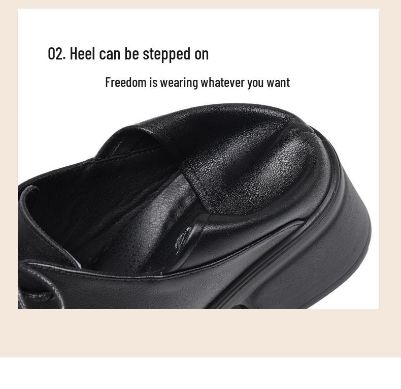 Genuine Leather Women's Chunky Heel Round Toe Shoes - Autumn Non-Slip & Comfortable Mom Shoes with Soft Mid Sole