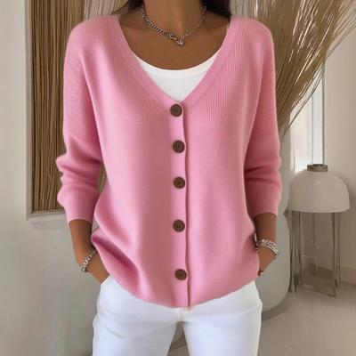 Nouveau Cardigan Tricoté Automne et Hiver Couleur Unie Décontracté et Tendance Veste Pull pour Femmes