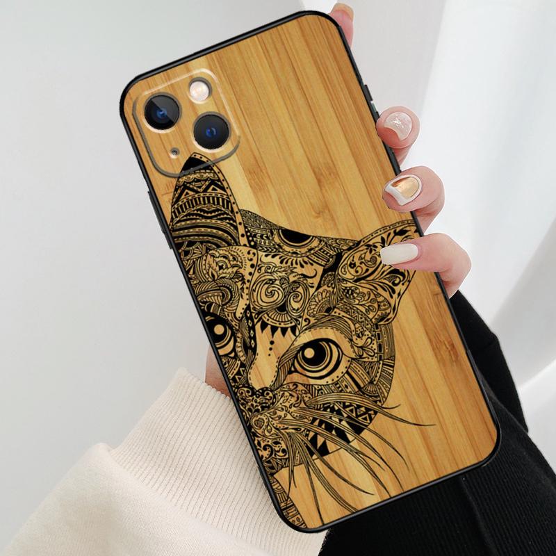 Natural Bamboo Wood Animal Print Phone Case For iPhone 17 Pro Max 14 13 12 11 15 16 Pro Max mini 15 16 Plus 16e 17 Air Cover