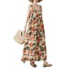 2026 Summer Cotton Linen Patchwork Long Dress with Slimming Loose Fit and Large Hem Skirt