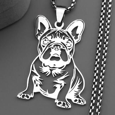 Sweet French Bulldog Necklace For Women Men Stainless Steel Silver Color Lovely Pendant Jewelry