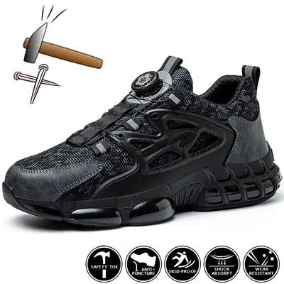 Sicherheitsschuhe mit Stahlkappe und durchtrittsicherem Profil für Herren, mit Drehknopf, atmungsaktiv, rutschfest, Arbeitsschuhe, Baustiefel