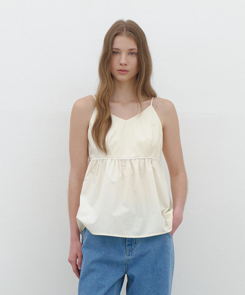 CLUNY Summer Strap Shirring Peplum Blouse - Cream Butter