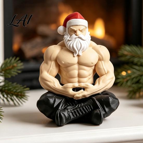 Novelty Santa Claus Statue Muscular Figurine Funny Hilarious Resin Strong Statue Durable Sculpture Christmas Collectible Desktop Ornament