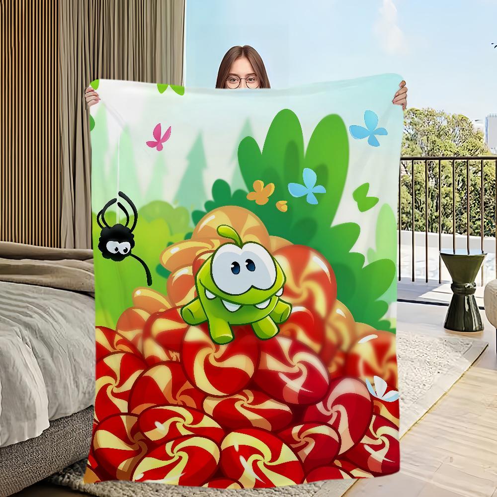 Cute Frog Cartoon Game Funny Face o-Om n-Nom Flannel Warm Comfort  Soft Plush Blanket for Sofa Living Room Bedroom Travel Gift