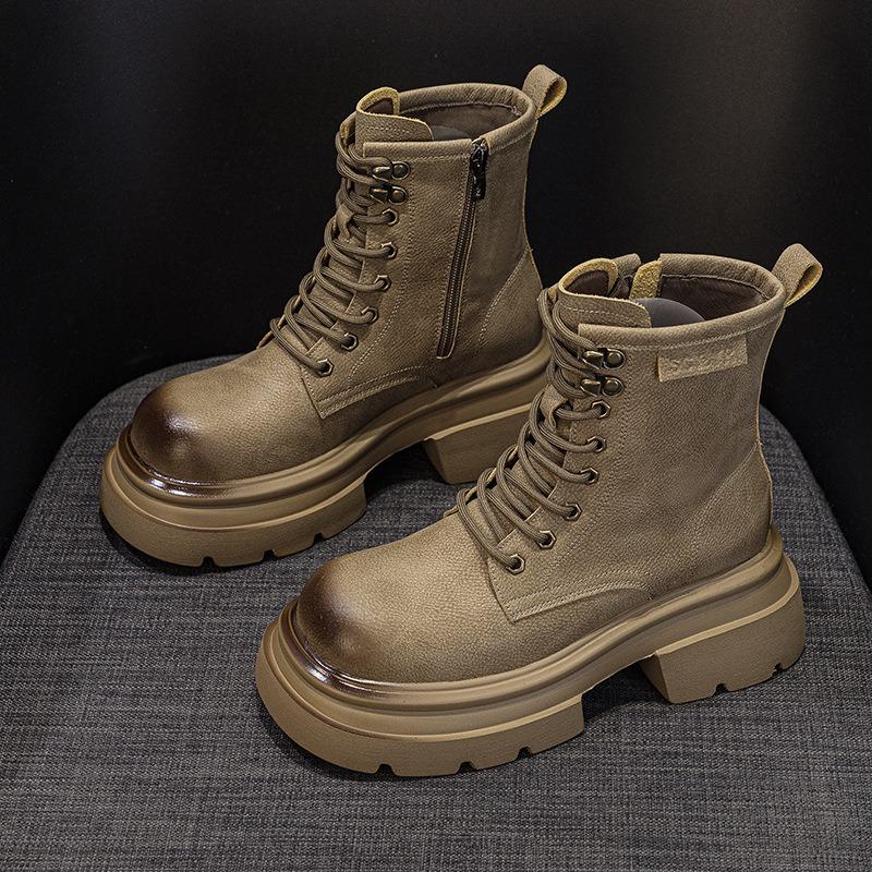 

Толстые кожаные ботинки Martin, повседневные, модные, ретро, короткие, с большой головкой, женские ботинки до середины икры 40 хаки