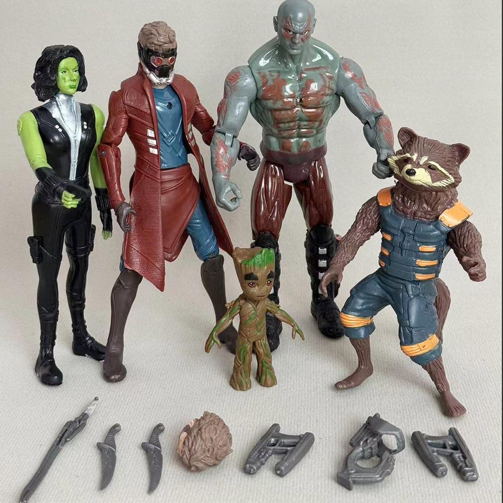 5 Stück Wächter der Galaxie Actionfiguren Set Groot Waschbär Rocket Sammlerstatuen Anime-Thema Schreibtischmodell Geschenk für Fans