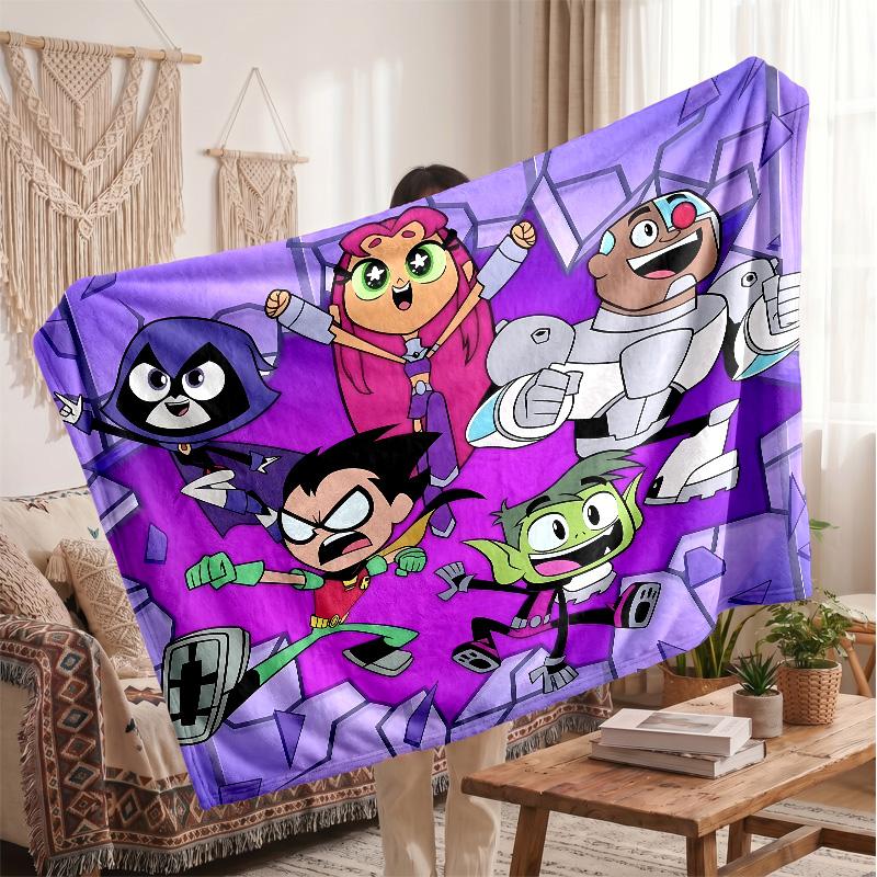 Teen Titans Printed Flannel Blanket, Skin Friendly Warm Throw for Indoor Couch Bed Daily Use