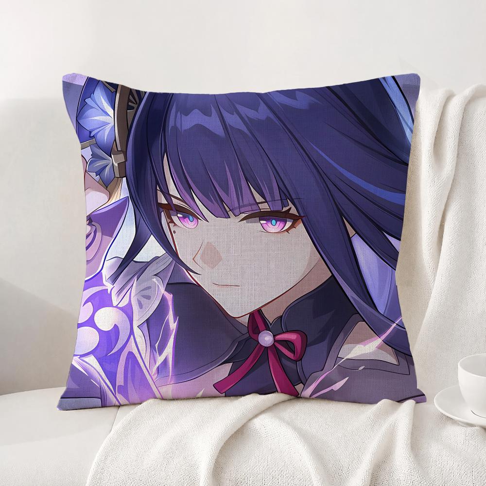 Genshin Impact Raiden Shogun Cushion Cover Natural Linen Pillowcase Set AllinOne Decor Cushion Cover for Sofa Bedroom Chair